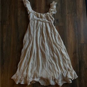 Flowy Cream Maxi Dress with Ruffle Straps